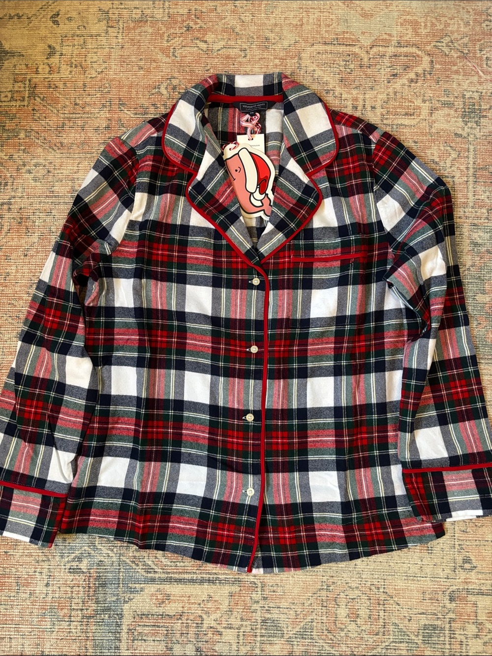 Vineyard Vines Red Navy White Plaid Button-Down Flannel Sleep Shirt